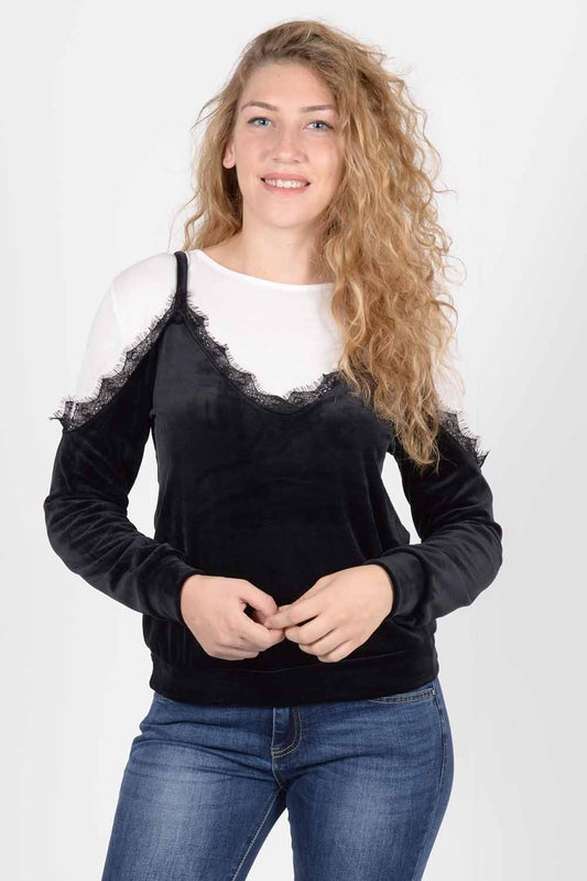 Μπλούζα βελουτέ με δανδέλα