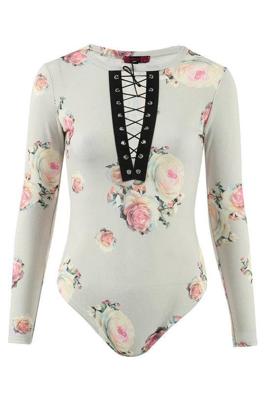 Κορμάκι floral με κορδόνια στο μπούστο