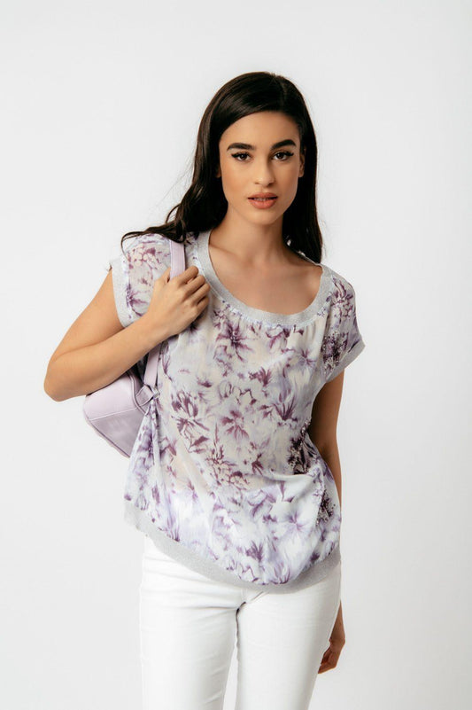 Top floral με lurex