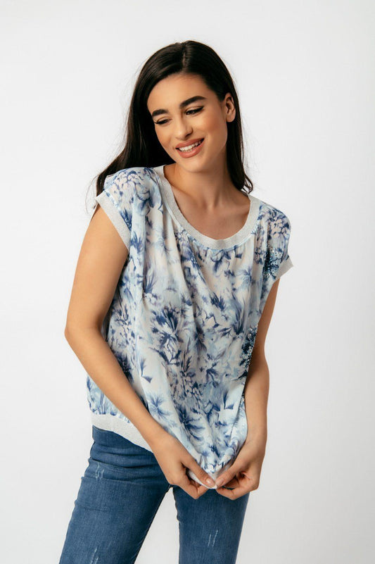 Top floral με lurex