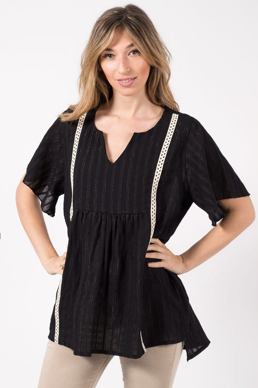 Μπλούζα ριχτή με πλεκτή τρέσσα