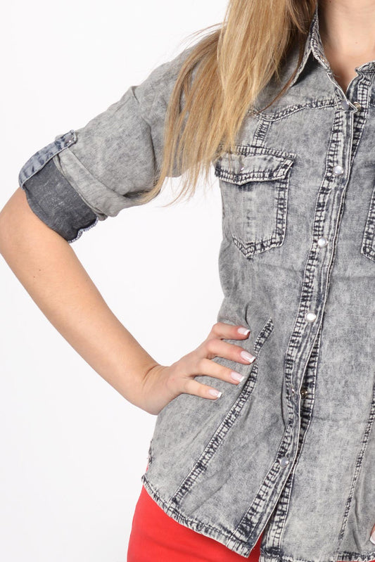 Τζιν πουκάμισο βαμβακερό