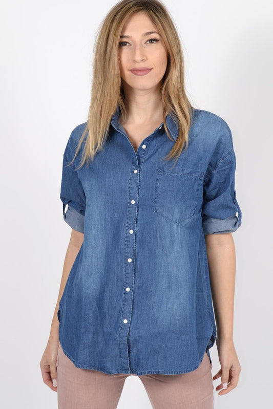 Τζιν πουκάμισο βαμβακερό