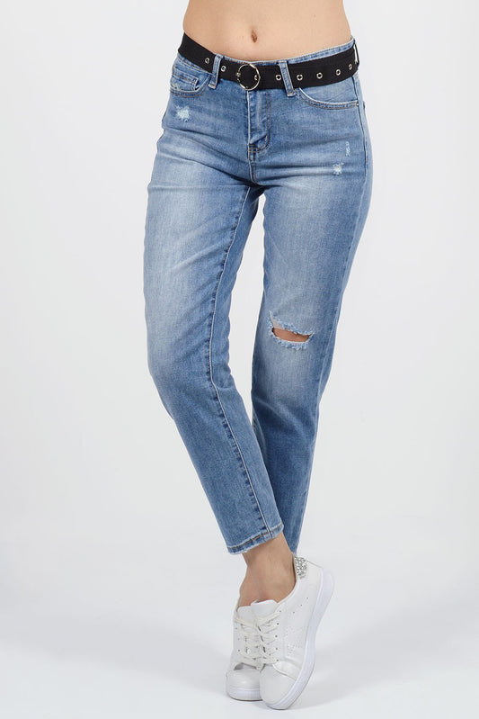 Τζιν παντελόνι βαμβακερό με ζώνη