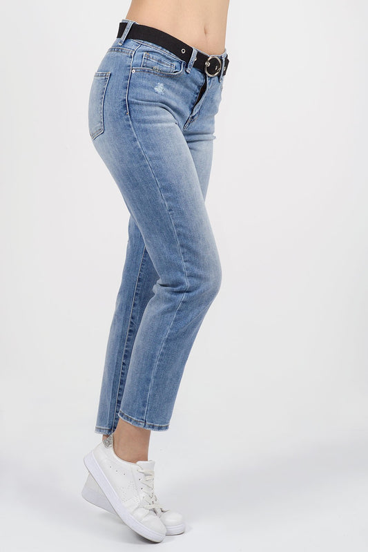 Τζιν παντελόνι βαμβακερό με ζώνη