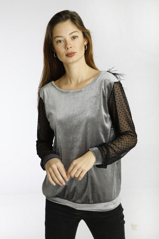 Μπλούζα βελουτέ με ανοιχτή πλάτη